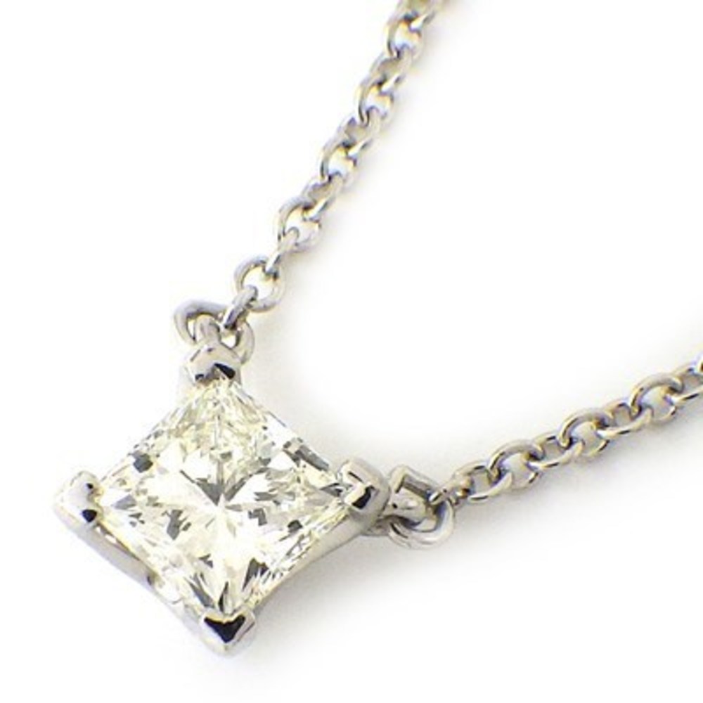 Tiffany Solitaire Square Princess Cut Diamond Necklace Platinum